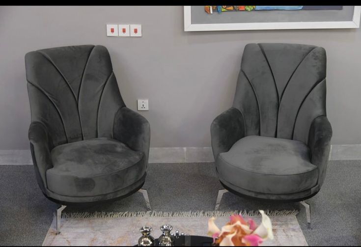 Grey velvet accent chairs pair